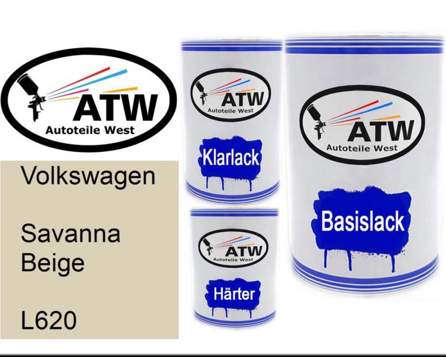 Volkswagen, Savanna Beige, L620: 500ml Lackdose + 500ml Klarlack + 250ml Härter - Set, von ATW Autoteile West.